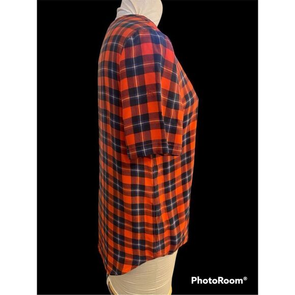 Equipment 100% Silk Red/Black/Blue Plaid Blouse Sz. M - Picture 8 of 10